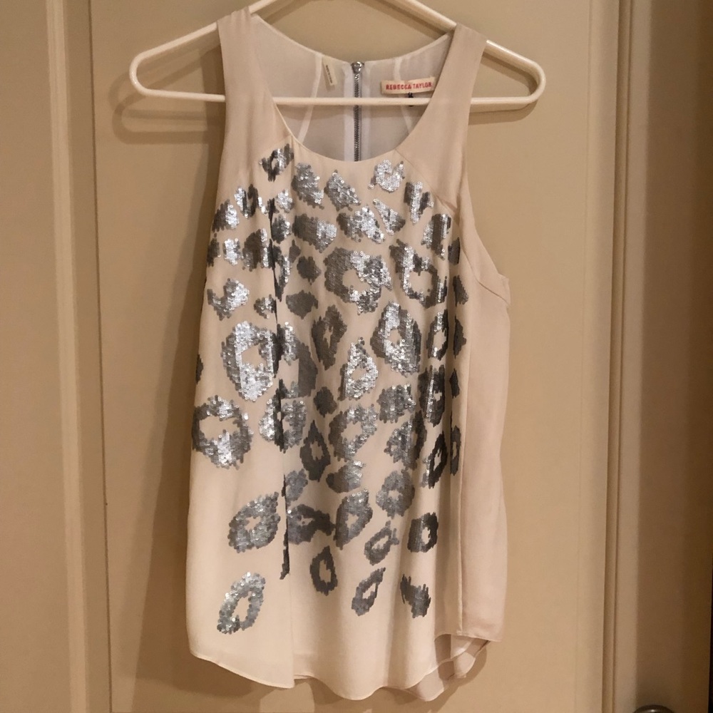 Rebecca Taylor silver sequin cheetah slink tank